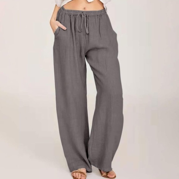 PARACHUTE Gray Linen Wide Legs Pants, Size L - Picture 1 of 9